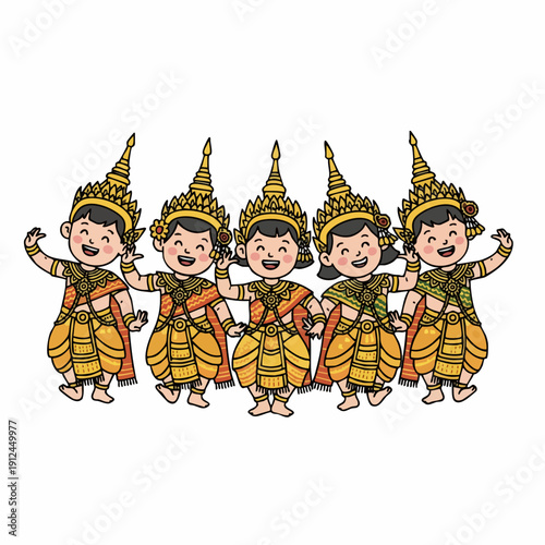 Cute Handdrawn Charming Thai Dancer Cartoon Character Illustration