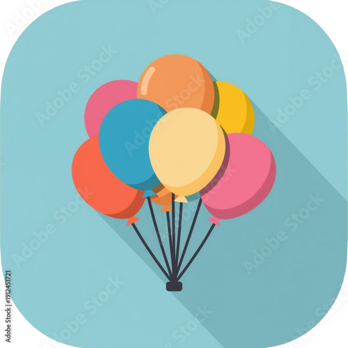 Colorful Cluster of Party Balloons with Long Shadow