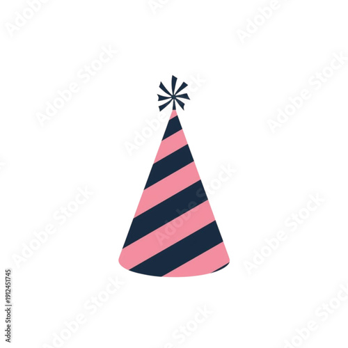 Striped Pink and Blue Party Hat with Pom-Pom Top