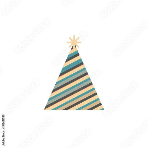 Minimalist Striped Party Hat with Star Topper on White