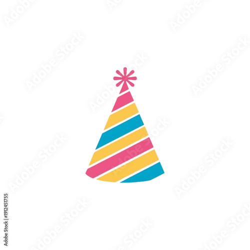 Colorful Striped Birthday Party Hat with Pom Pom