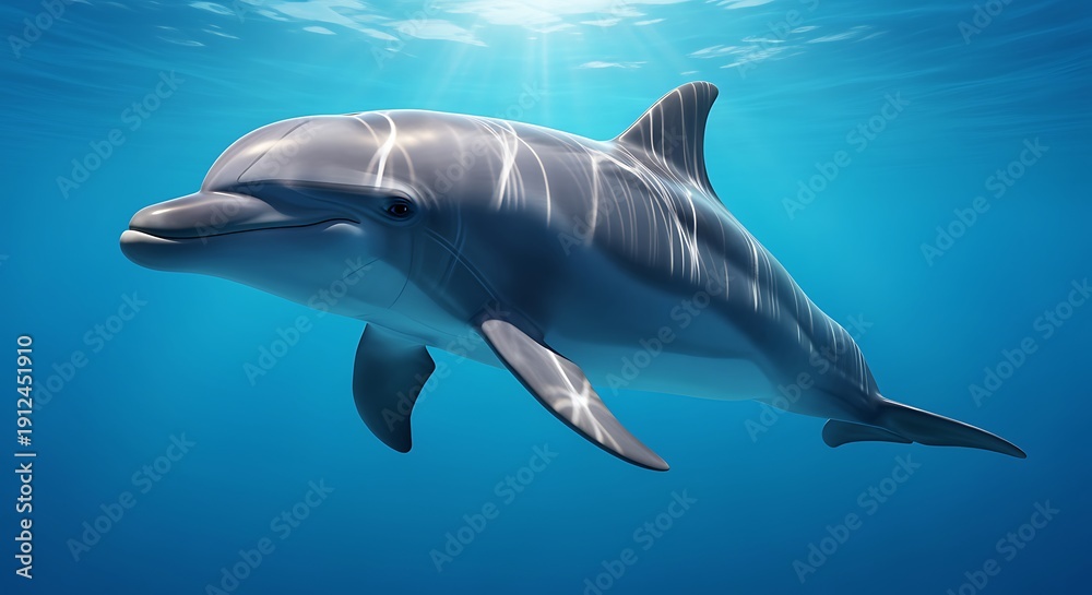 Obraz premium Dolphin Swimming in Clear Blue Ocean Water Under Sunlight