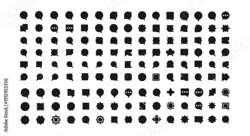 diverse collection of black speech bubble and chat icons illustrating modern digital communication ideal for app and web design.