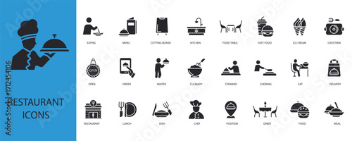 restaurant icons set outline and Flat Style,transparent background