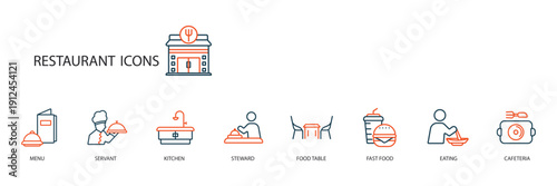restaurant icons set outline and Flat Style,transparent background
