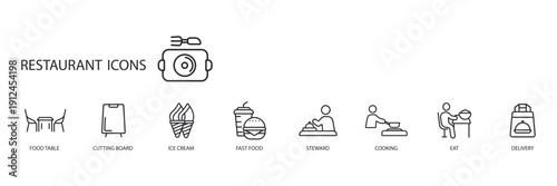 restaurant icons set outline and Flat Style,transparent background