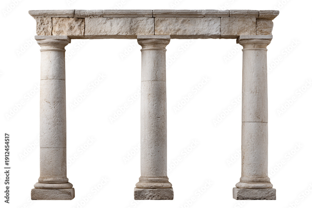 Obraz premium Ancient stone columns with three pillars and textured stonework