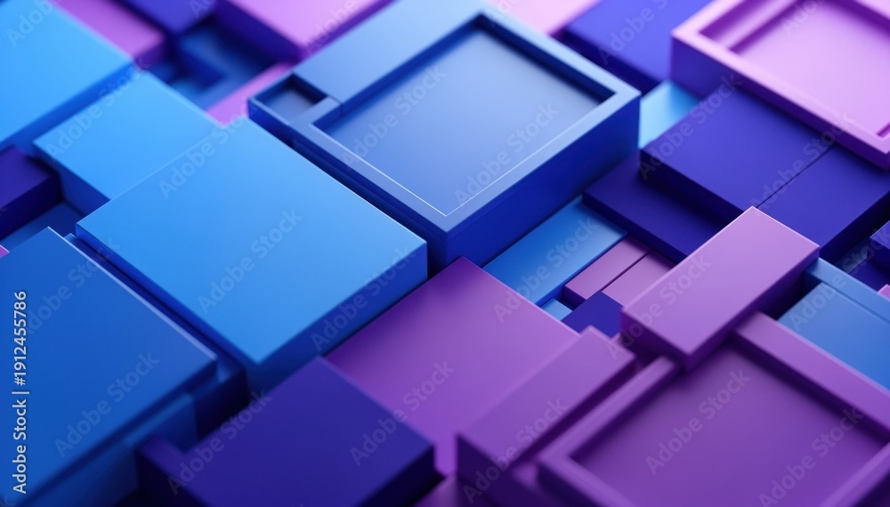 Obraz premium Geometric Abstraction: A captivating display of interlocking cubes in a gradient of cool blues and purples, creating a modern, abstract visual.
