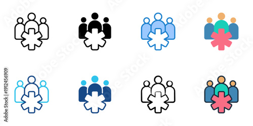 Emergency medical team icons set multiple style collection. Editable stroke 
