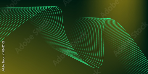 3D green lines techno abstract background overlap layer on dark space with waves effect decoration. Modern graphic design element stripes style concept for web, poster, flyer, card, or brochure cover