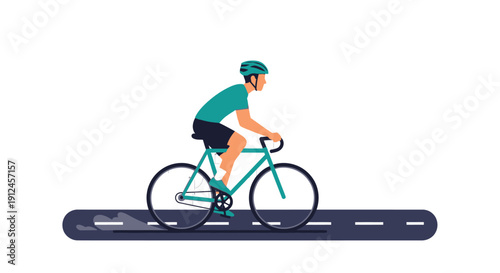 Cyclist Riding Bicycle on Roadway Illustration.