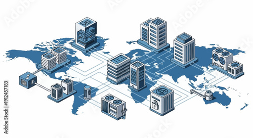 Global network of interconnected office buildings and data centers.