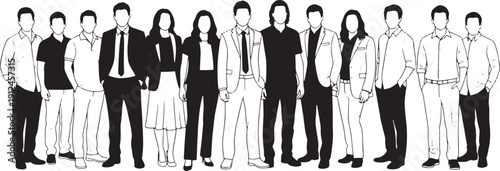 Group of diverse business professionals standing together, black silhouette.