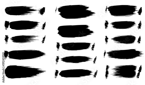 Black dry brush stroke grunge set vector