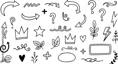 A collection of various hand drawn symbols and icons
