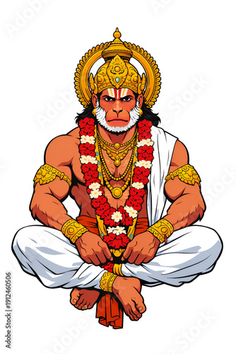 Hindu Monkey God Bajrangbali Sitting in Peaceful Meditation Yoga Pose Art