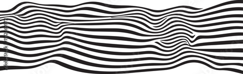 Abstract 3D Black and White Wavy Line Pattern with Distorted Topographic Optical Illusion and Fluid Ribbon Texture