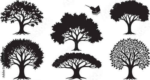 Collection of tree silhouettes with varying leaf densities shown