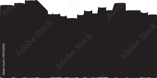 City skyline silhouette against white background at sunset