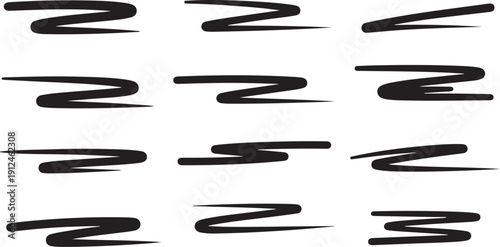 Collection of black brush strokes on white background texture