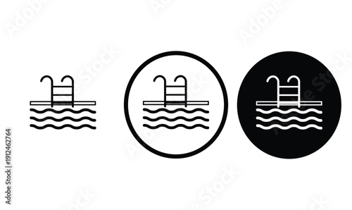 icon swimming pool black outline for web site design 
and mobile dark mode apps 
Vector illustration on a white background