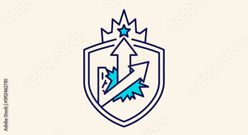 Shield with upward arrows and star symbolizing growth and protection.