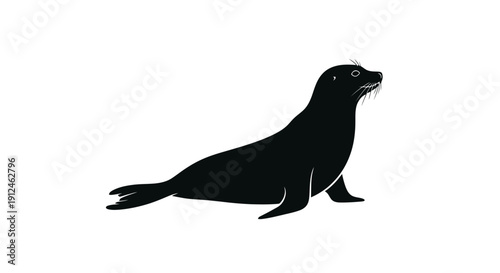 Silhouette of a black seal on a white background.