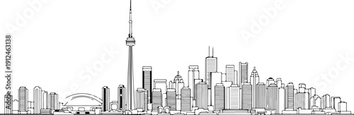 Toronto Lake Ontario View Skyline Icon, Vector, Illustration, Icon, Outline, Line Art, Silhouette, Logo, White Background.