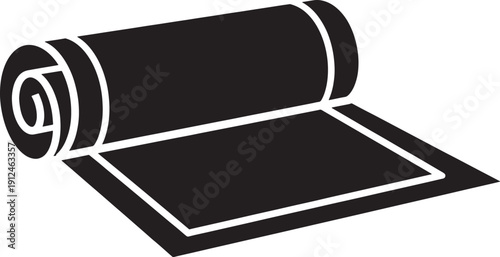 Black Yoga Mat Rolled and Partially Unrolled on Floor