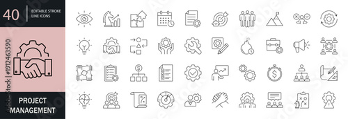 Project management icon set. Editable line icons. Vector illustration.
