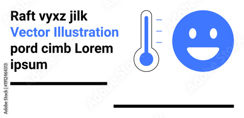 Health monitoring, wellness, mood tracking, temperature check, digital interface, healthcare. Blue happy face with a thermometer gauge. Health monitoring and wellness