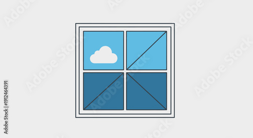 Cloudy sky through office window panes