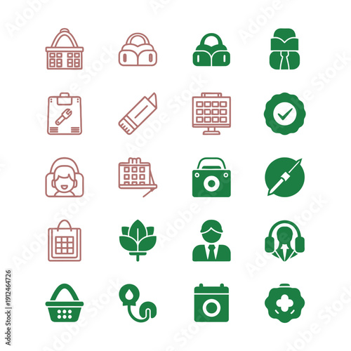 Green and brown of and symbols for business and daily life