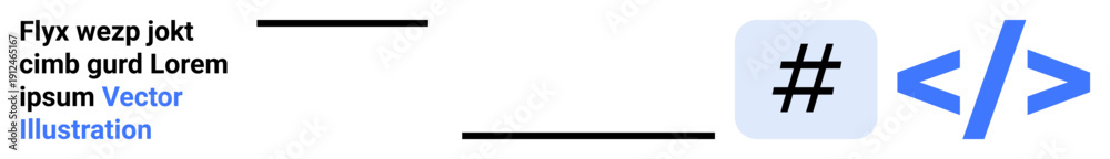 Obraz premium Text overlay with coding brackets and metadata tag design in blue tones. Ideal for technology, web development, branding, analytics, user interface, social media, simple landing page