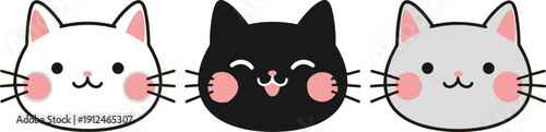 Cute cat faces collection cartoon kitten heads vector illustration set isolated background