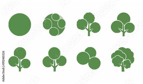 Minimal architectural tree symbols top view flat vector icon set for landscape plans