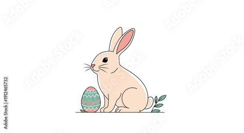 Easter Bunny and Decorated Egg: An illustration of a serene bunny sitting beside a brightly decorated Easter egg, hinting at the joy of spring and new beginnings.