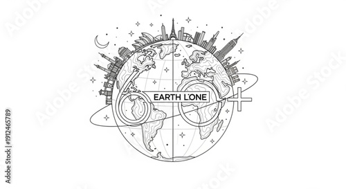 Earth alone in space with city skylines and stars symbolizing loneliness and isolation in a global context