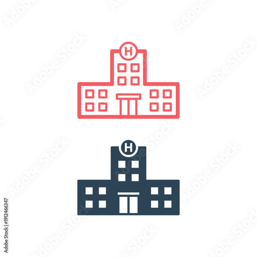 Hospital building flat icons set vector design