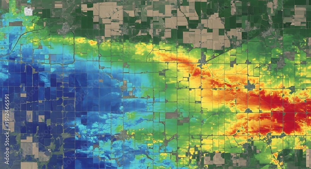 Fototapeta premium Analysis of Agricultural Health Using Thermal and NDVI Satellite Imagery for Crop Monitoring