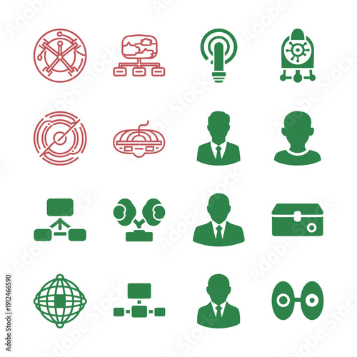 Green and red business communication technology on white background