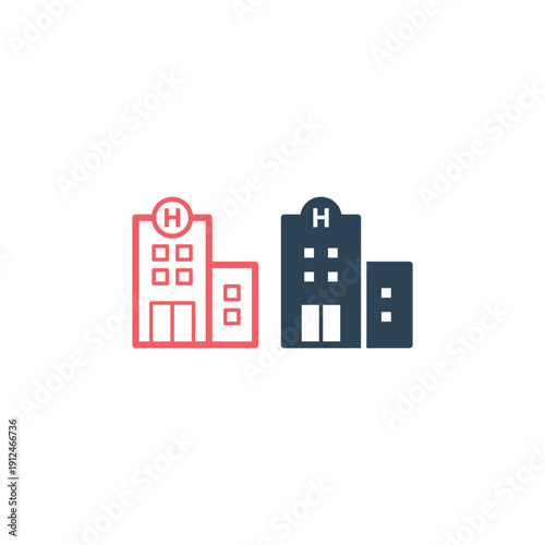 Hospital building flat icons set vector design