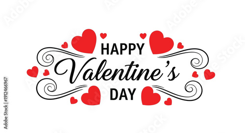 Elegant greeting text celebrates Valentine's Day with hearts.