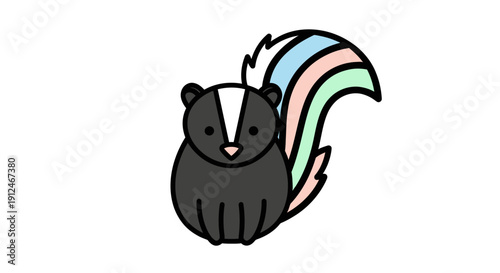 Cute cartoon skunk with a colorful bushy tail