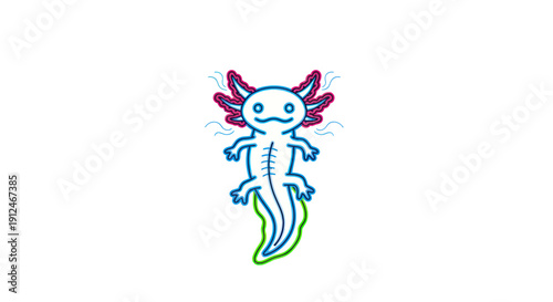 A cute neon outline illustration of an axolotl.
