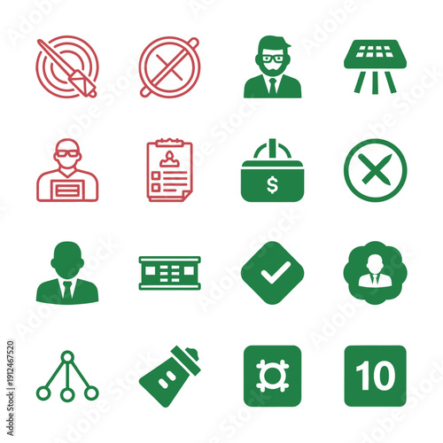 Green and red business on white background symbols