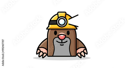 Cute cartoon mole wearing a miner's helmet
