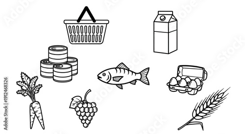 Collection of diverse food icons for groceries
