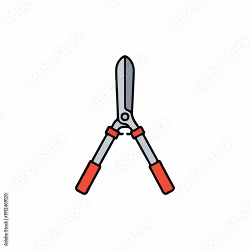 Garden Shears Tool With Red Handles Isolated On White Background For Cutting Plants And Hedges