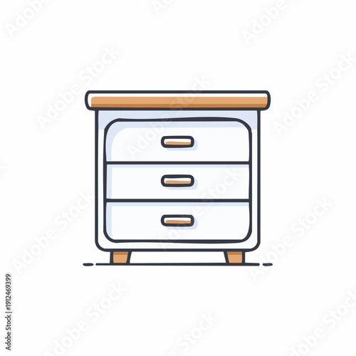 Minimalist White Bedside Nightstand with Three Drawers and Natural Wooden Top